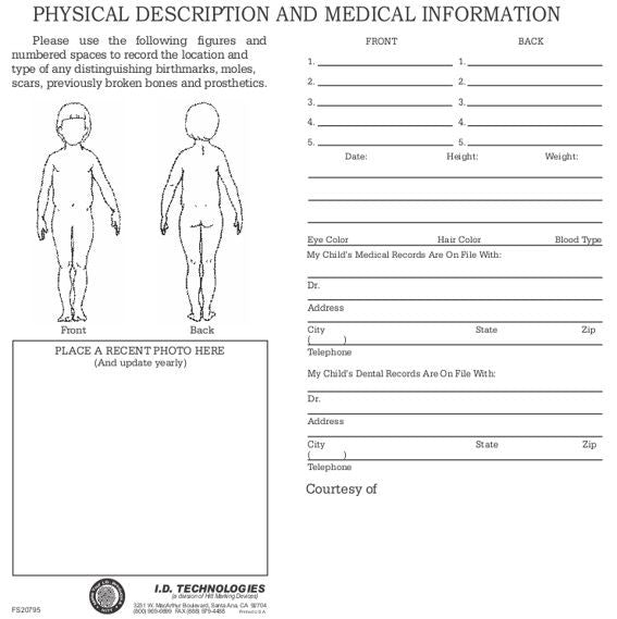 Child Identification Fingerprint Cards – Certifix Live Scan